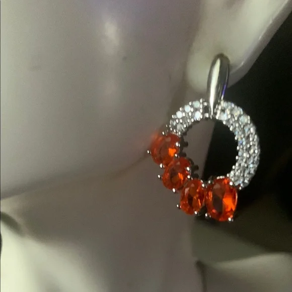 Elegant Silver and Orange Spessartine quartz Jewelry Set with no chain - Picture 9 of 13